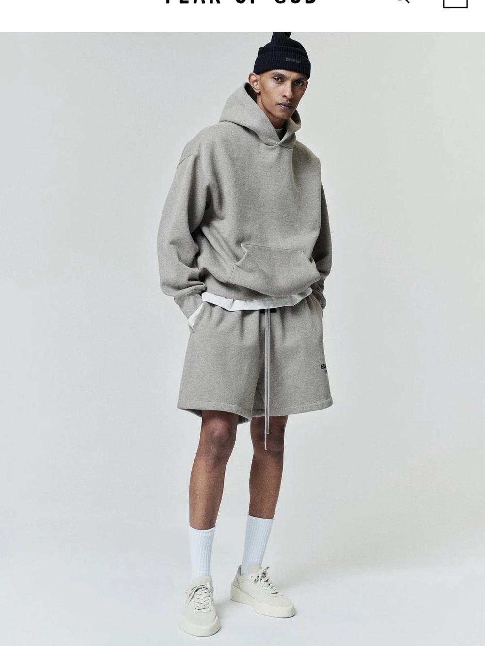Fear of God Essentials Light Heather Gray Hoodie with Black Logo sz Medium
